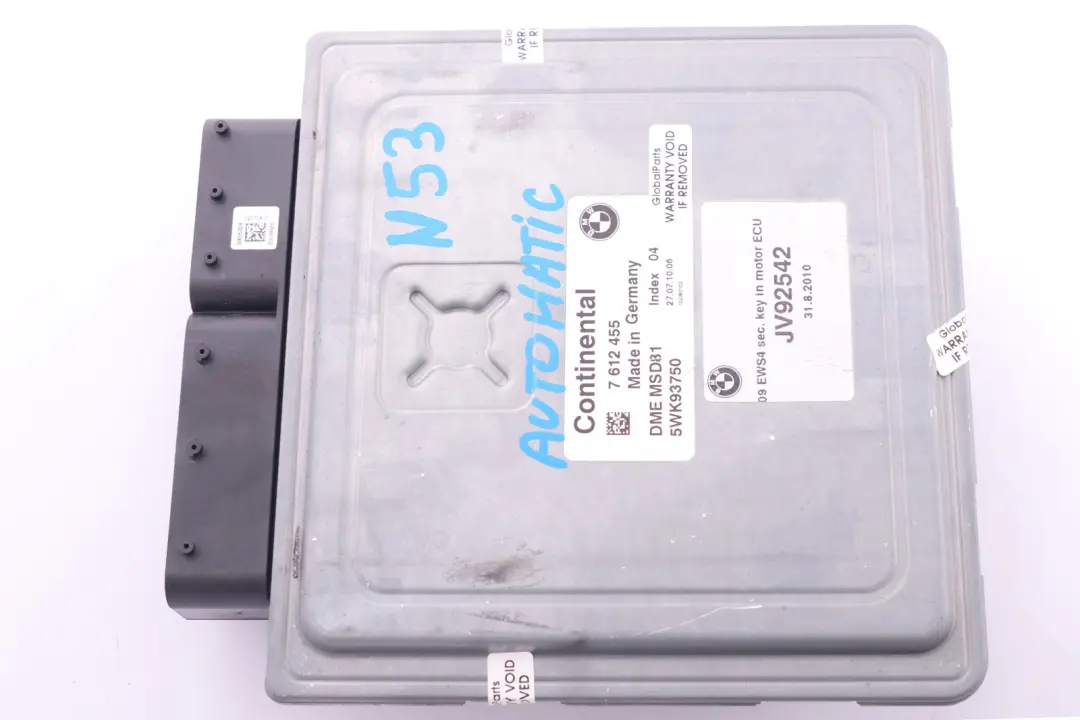DME Petrol N53 Engine Control Unit ECU Automatic to BMW 3 5 Series E60 E90 with Part number 7612455 BMW 3 5 Series E60 E90 DME Petrol N53 Engine Control Unit ECU Automatic - SKU 7612455 - Part number 7612455