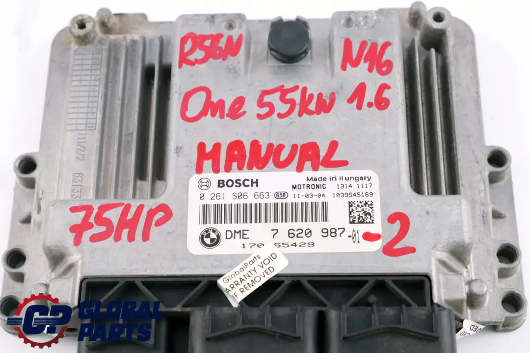 55kW N16 1.6 75HP Engine ECU Kit DME CAS 3 + Key to Mini R56 LCI One with Part number 7620987 Mini R56 LCI One 55kW N16 1.6 75HP Engine ECU Kit DME CAS 3 + Key - SKU 7620987-2 - Part number 7620987