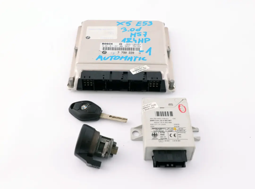 M57 184HP ECU Kit DDE EWS3 Key Automatic to BMW X5 Series E53 3.0d with Part number 7790220 BMW X5 Series E53 3.0d M57 184HP ECU Kit DDE EWS3 Key Automatic - SKU 7790220-1 - Part number 7790220