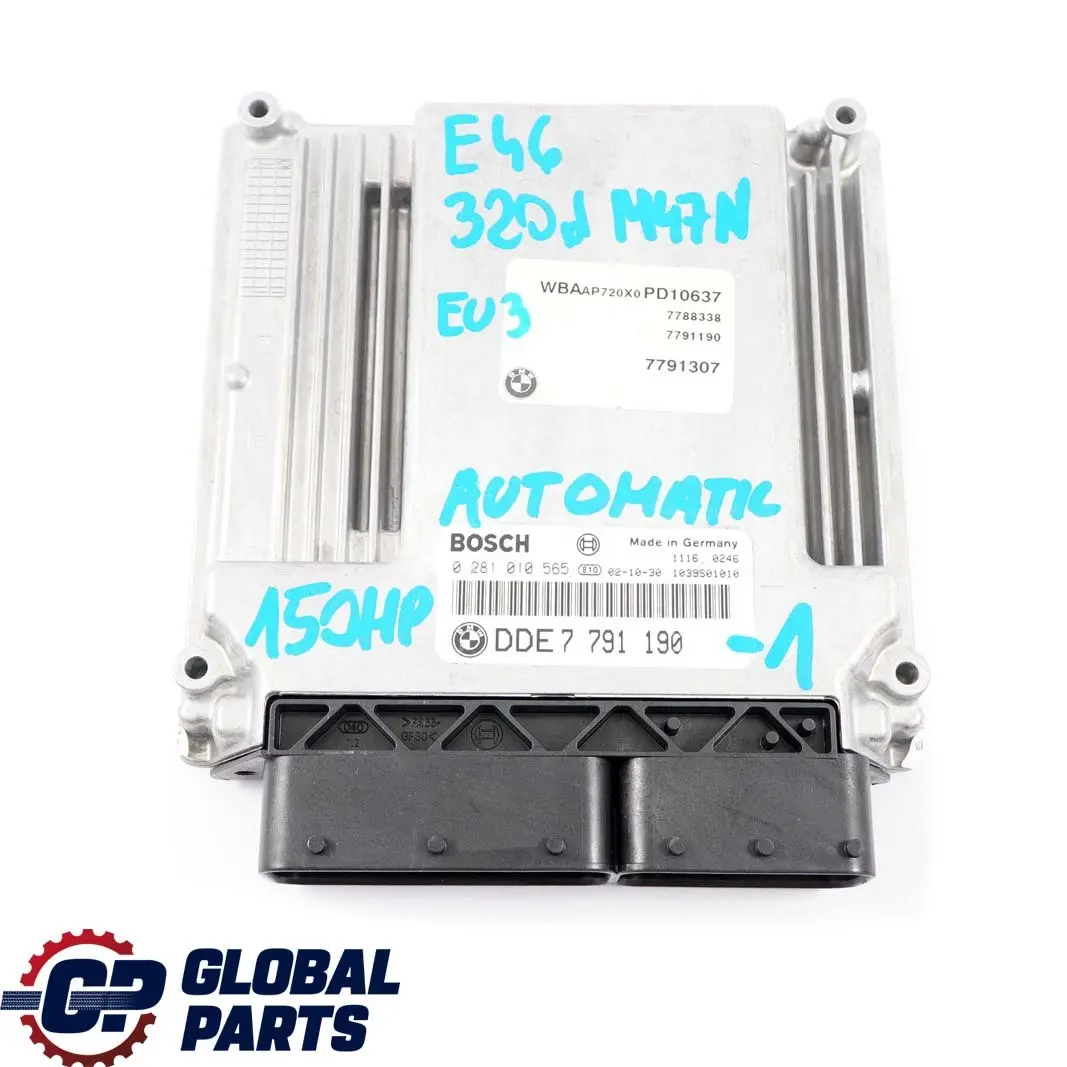 BMW E46 320d Diesel Engine M47N 150HP ECU Kit DDE EWS3 + Key Automatic - SKU 7791190-1 - Part number 7791190