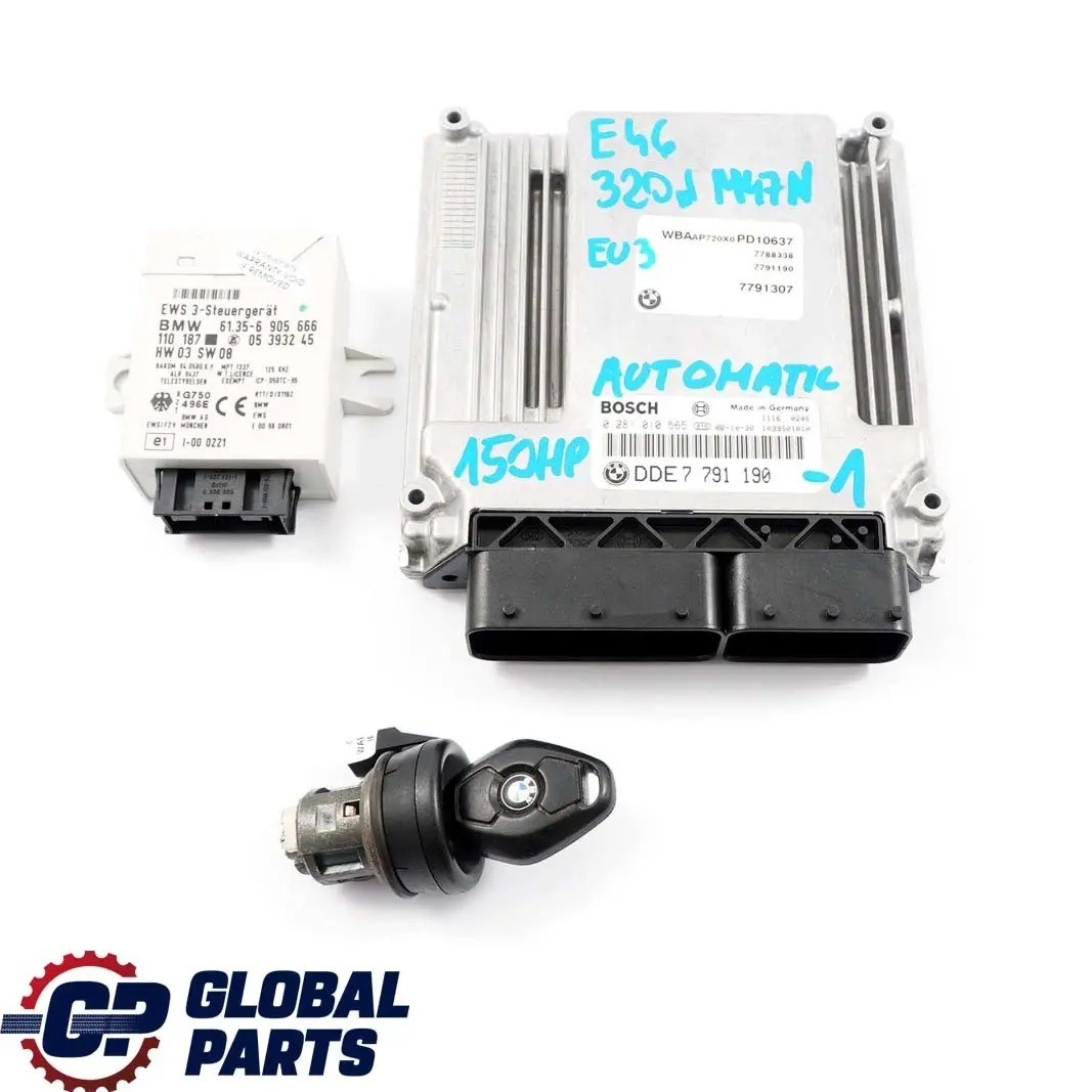 BMW E46 320d Diesel Engine M47N 150HP ECU Kit DDE EWS3 + Key Automatic - SKU 7791190-1 - Part number 7791190
