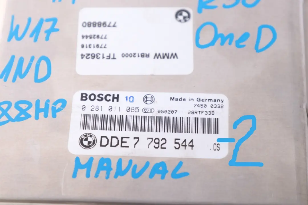 BMW Mini One D W17 1ND 88HP Engine ECU Kit DDE + EWS + Key + BCM Manual - SKU 7792544-2 - Part number 7792544