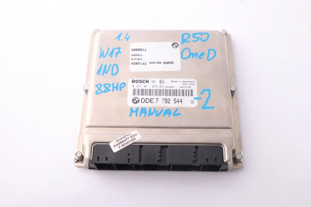 BMW Mini One D W17 1ND 88HP Engine ECU Kit DDE + EWS + Key + BCM Manual - SKU 7792544-2 - Part number 7792544