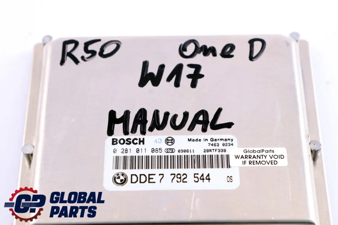 W17 1ND 88HP Motor ECU Unidad de Control DDE Manual para Mini One D Diesel con número de pieza 7792544 Mini One D Diesel W17 1ND 88HP Motor ECU Unidad de Control DDE Manual - SKU 7792544 - Número de pieza 7792544