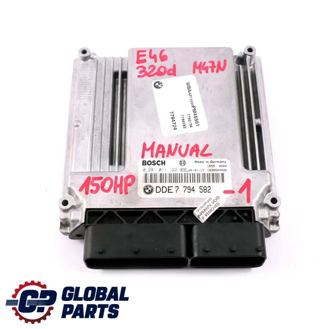 BMW 3 Series E46 320d Diesel M47N 150HP ECU Kit DDE + EWS3 + Key Manual - SKU 7794582-1 - Part number 7794582