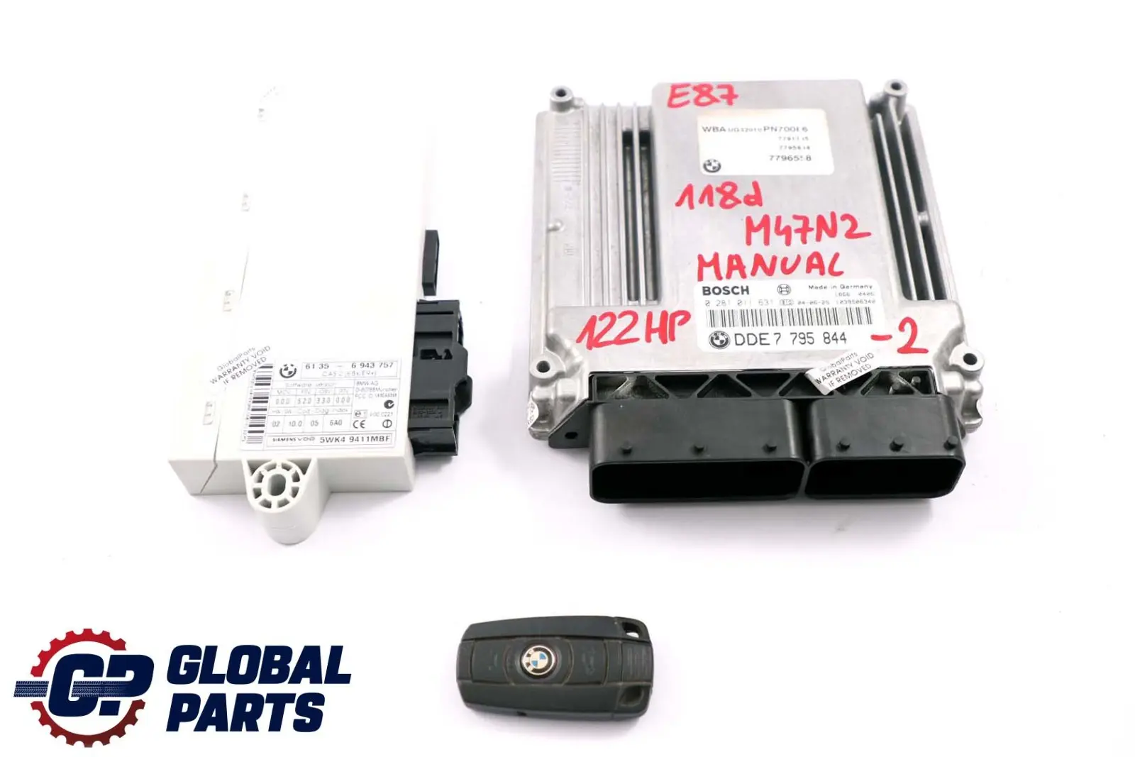 BMW E87 E90 E91 118d 318d M47N2 122HP Engine ECU Kit DDE 7795844 CAS2 + Key