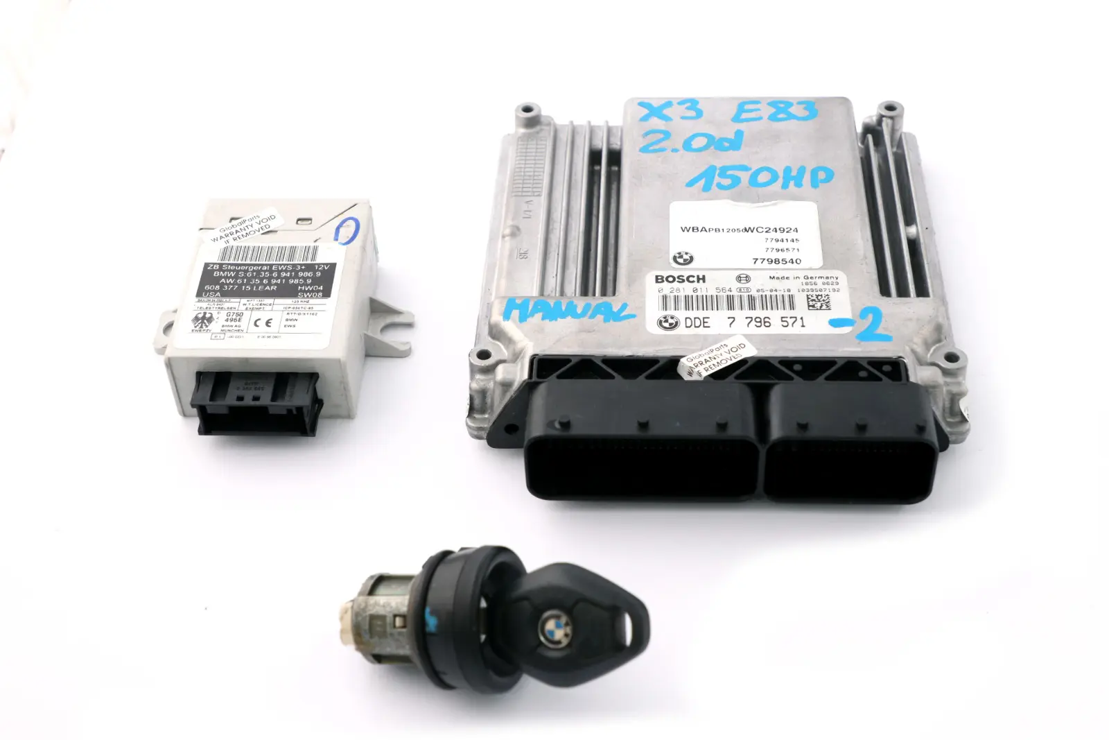 BMW X3 Series E83 2.0d 150HP Engine ECU Kit DDE EWS3   Key 7796571 Manual