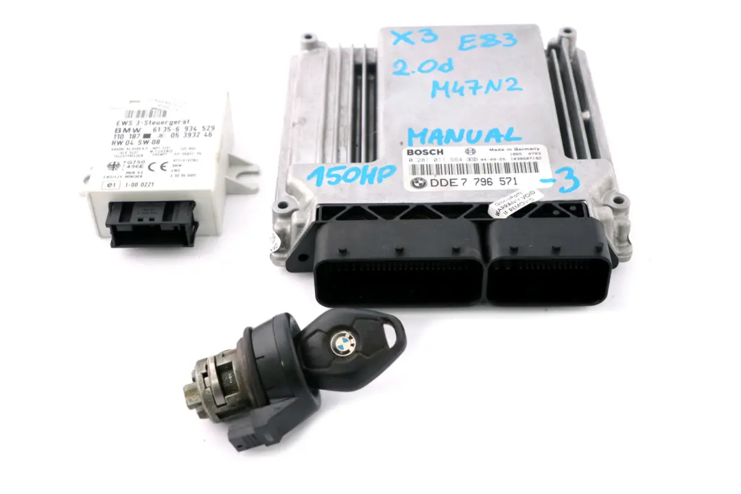 BMW X3 Series E83 2.0d M47N2 150HP Engine ECU Kit DDE + EWS3 + Key - SKU 7796571-3 - Part number 7796571