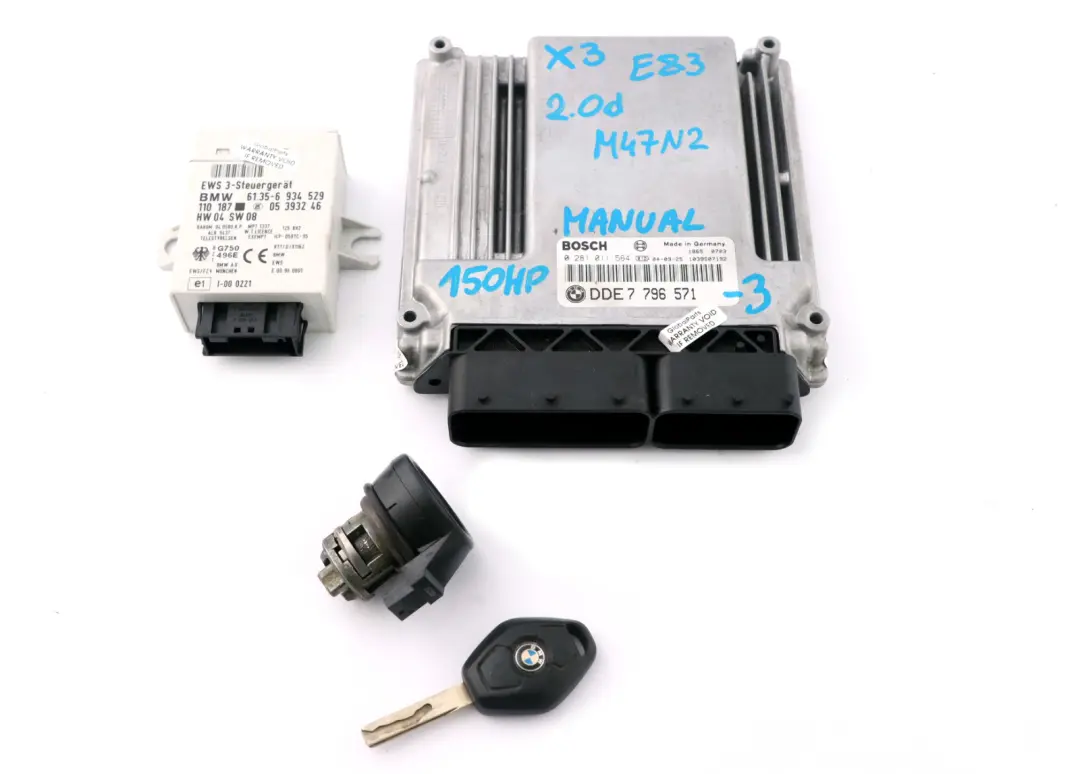M47N2 150HP Engine ECU Kit DDE + EWS3 + Key to BMW X3 Series E83 2.0d with Part number 7796571 BMW X3 Series E83 2.0d M47N2 150HP Engine ECU Kit DDE + EWS3 + Key - SKU 7796571-3 - Part number 7796571