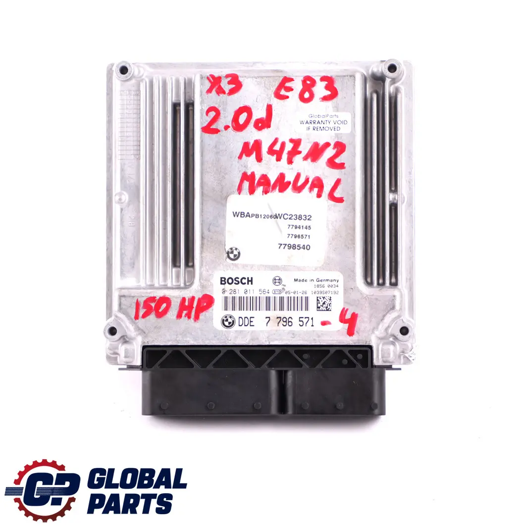 BMW X3 E83 2.0d M47N2 150HP Engine ECU Kit DDE + EWS3 + 2 Keys Manual - SKU 7796571-4 - Part number 7796571