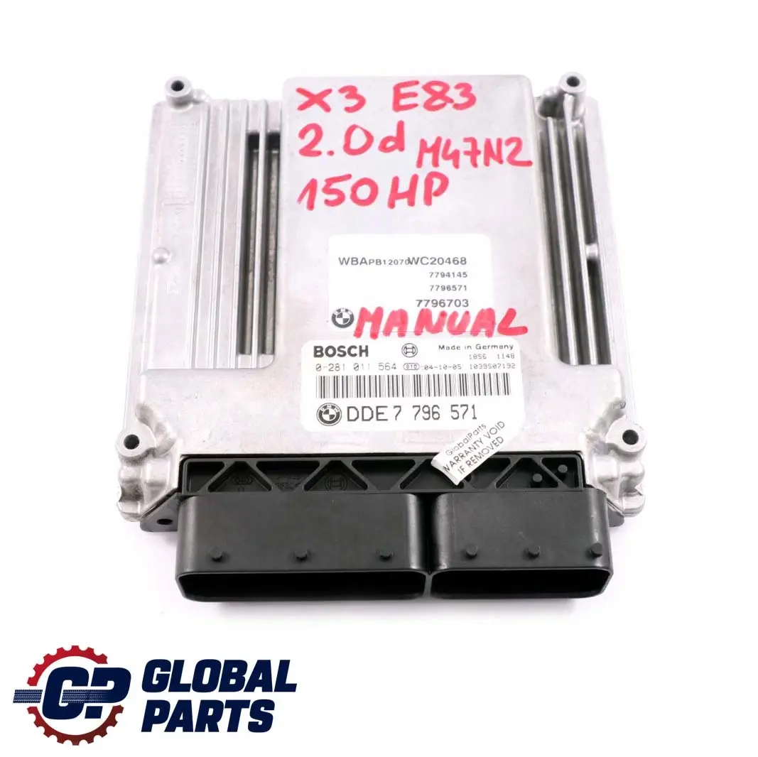 BMW X3 E83 2.0d M47N2 Diesel Engine Control Unit ECU DDE Manual - SKU 7796571 - Part number 7796571