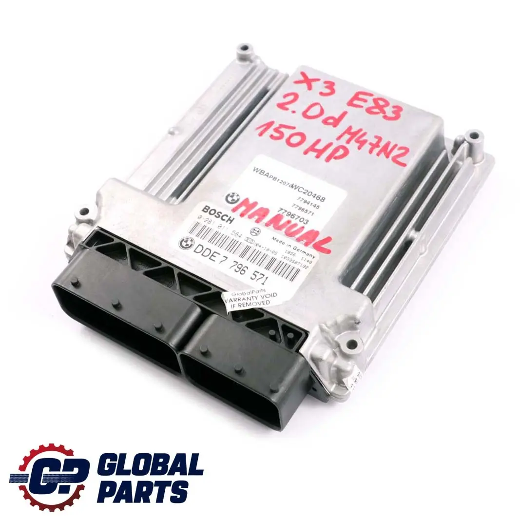 M47N2 Diesel ECU Unité Contrôle Moteur DDE Manuel pour BMW X3 E83 2.0d à propos du numéro de pièce 7796571 BMW X3 E83 2.0d M47N2 Diesel ECU Unité Contrôle Moteur DDE Manuel - SKU 7796571 - Numéro de pièce 7796571
