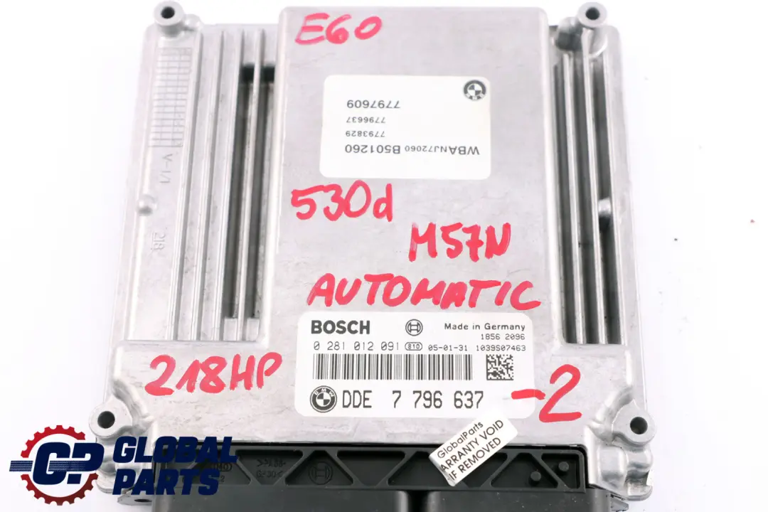 BMW 5 Series E60 E61 530d M57N 218HP ECU Kit DDE + CAS2 + Key Automatic - SKU 7796637-2 - Part number 7796637