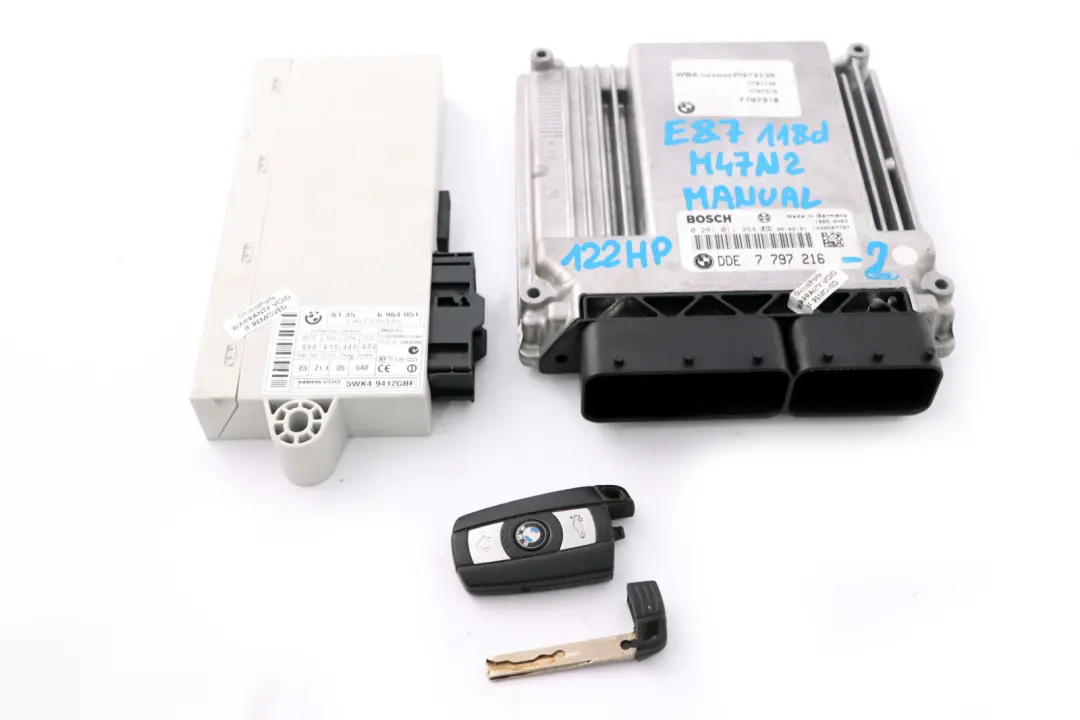 BMW E87 E90 E91 118d 318d M47N2 Motore ECU Kit DDE CAS2 Chiave - SKU 7797216-2 - Numero di parte 7797216