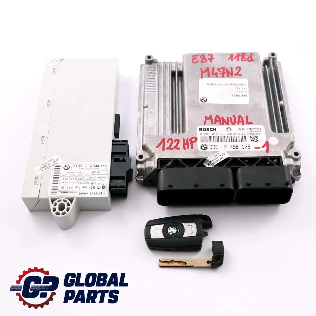 BMW E87 E90 E91 118d 318d M47N2 122HP Engine ECU KIT DDE CAS2 + Key - SKU 7798179-1 - Part number 7798179