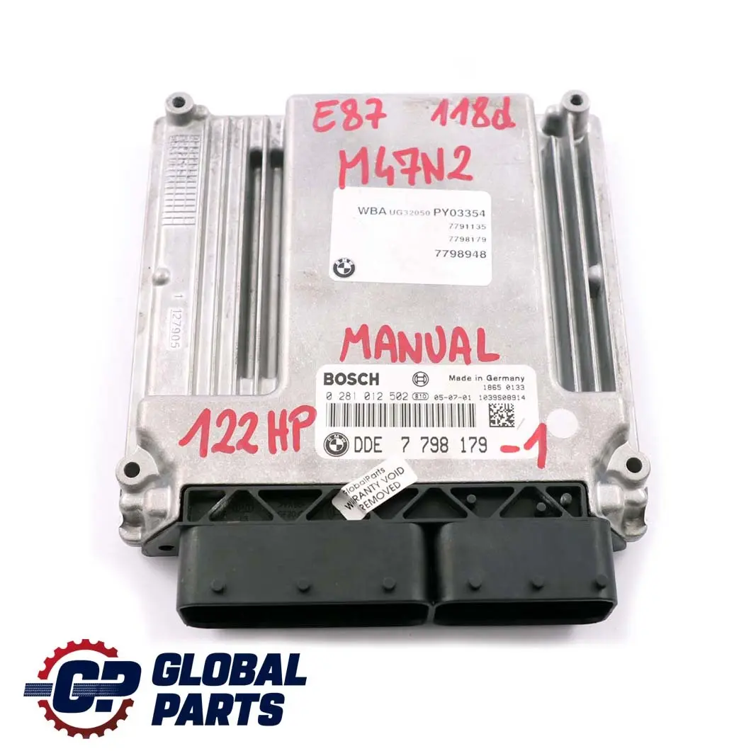 BMW E87 E90 E91 118d 318d M47N2 122HP Engine ECU KIT DDE CAS2 + Key - SKU 7798179-1 - Part number 7798179