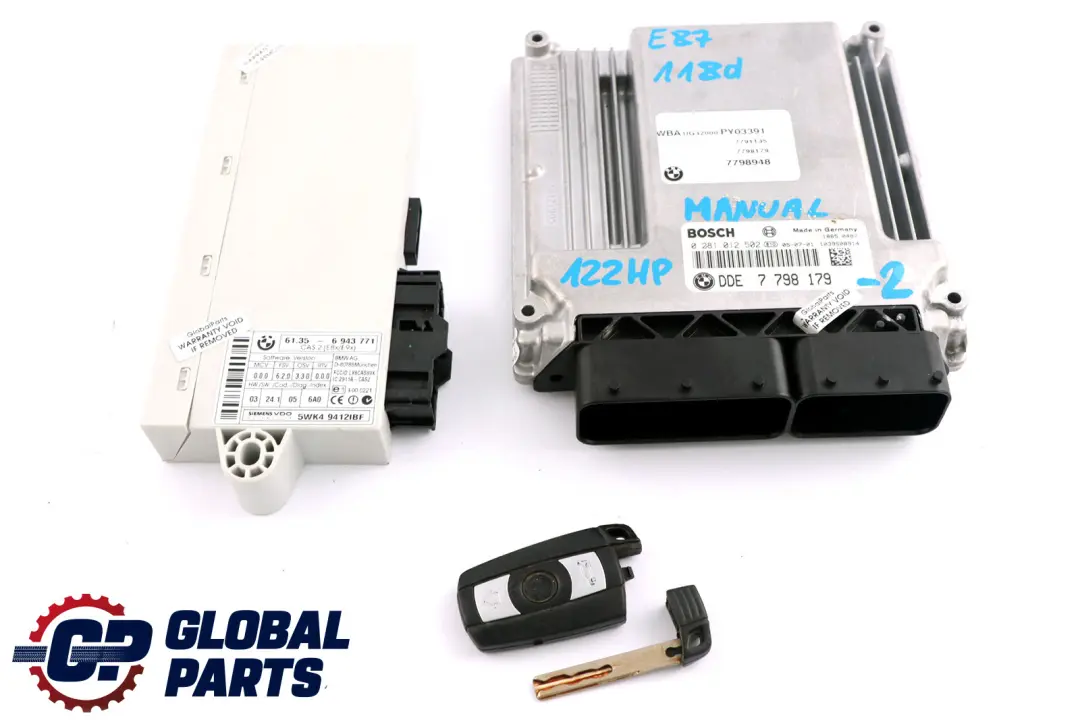 BMW 1 3 Series E87 E90 E91 118d 318d M47N2 Engine ECU KIT DDE CAS2 + Key - SKU 7798179-2 - Part number 7798179