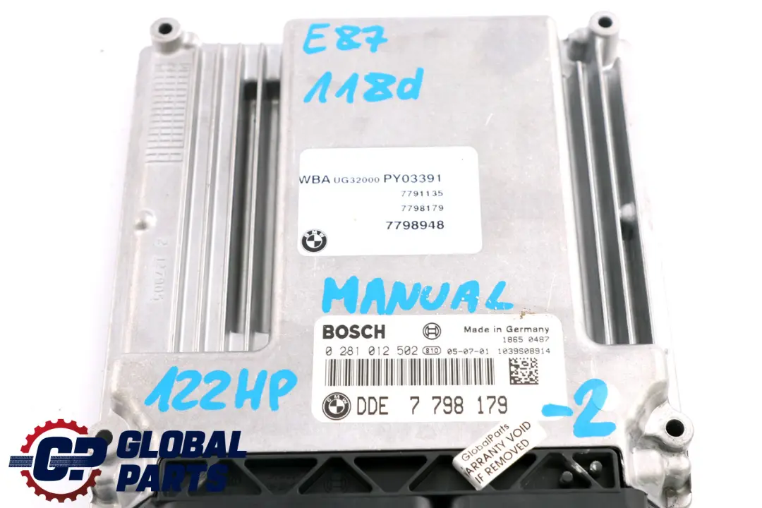 BMW 1 3 Series E87 E90 E91 118d 318d M47N2 Engine ECU KIT DDE CAS2 + Key - SKU 7798179-2 - Part number 7798179