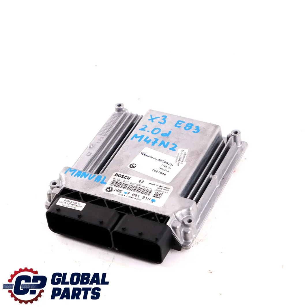 150HP M47N2 Diesel Engine Control Unit ECU DDE Manual to BMW X3 E83 2.0d with Part number 7801216 BMW X3 E83 2.0d 150HP M47N2 Diesel Engine Control Unit ECU DDE Manual - SKU 7801216 - Part number 7801216