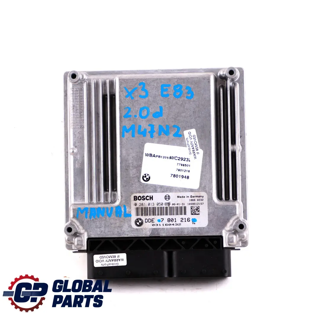 150HP M47N2 Diesel Engine Control Unit ECU DDE Manual to BMW X3 E83 2.0d with Part number 7801216 BMW X3 E83 2.0d 150HP M47N2 Diesel Engine Control Unit ECU DDE Manual - SKU 7801216 - Part number 7801216