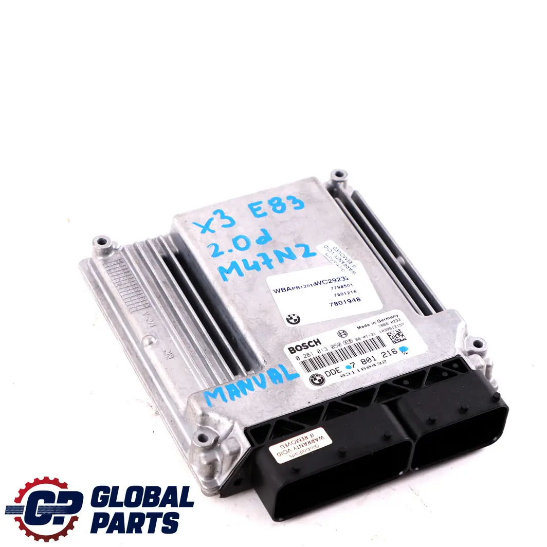150HP M47N2 Diesel Engine Control Unit ECU DDE Manual to BMW X3 E83 2.0d with Part number 7801216 BMW X3 E83 2.0d 150HP M47N2 Diesel Engine Control Unit ECU DDE Manual - SKU 7801216 - Part number 7801216