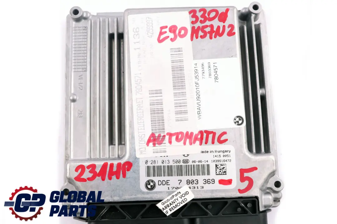 M57N2 ECU Engine Kit DDE CAS3 + Key Automatic to BMW E60 E90 E91 330d 530d with Part number 7803369 BMW E60 E90 E91 330d 530d M57N2 ECU Engine Kit DDE CAS3 + Key Automatic - SKU 7803369-5 - Part number 7803369