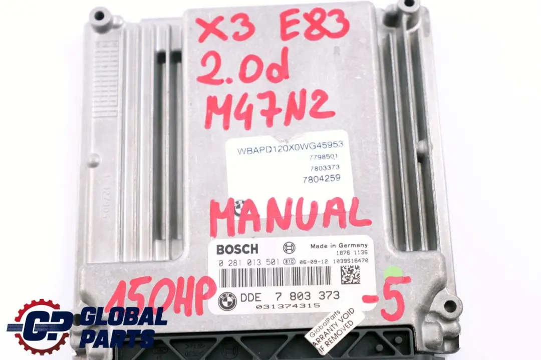 BMW X3 Series E83 2.0d Engine M47N2 150HP ECU Kit DDE EWS3 + Key Manual - SKU 7803373-5 - Part number 7803373