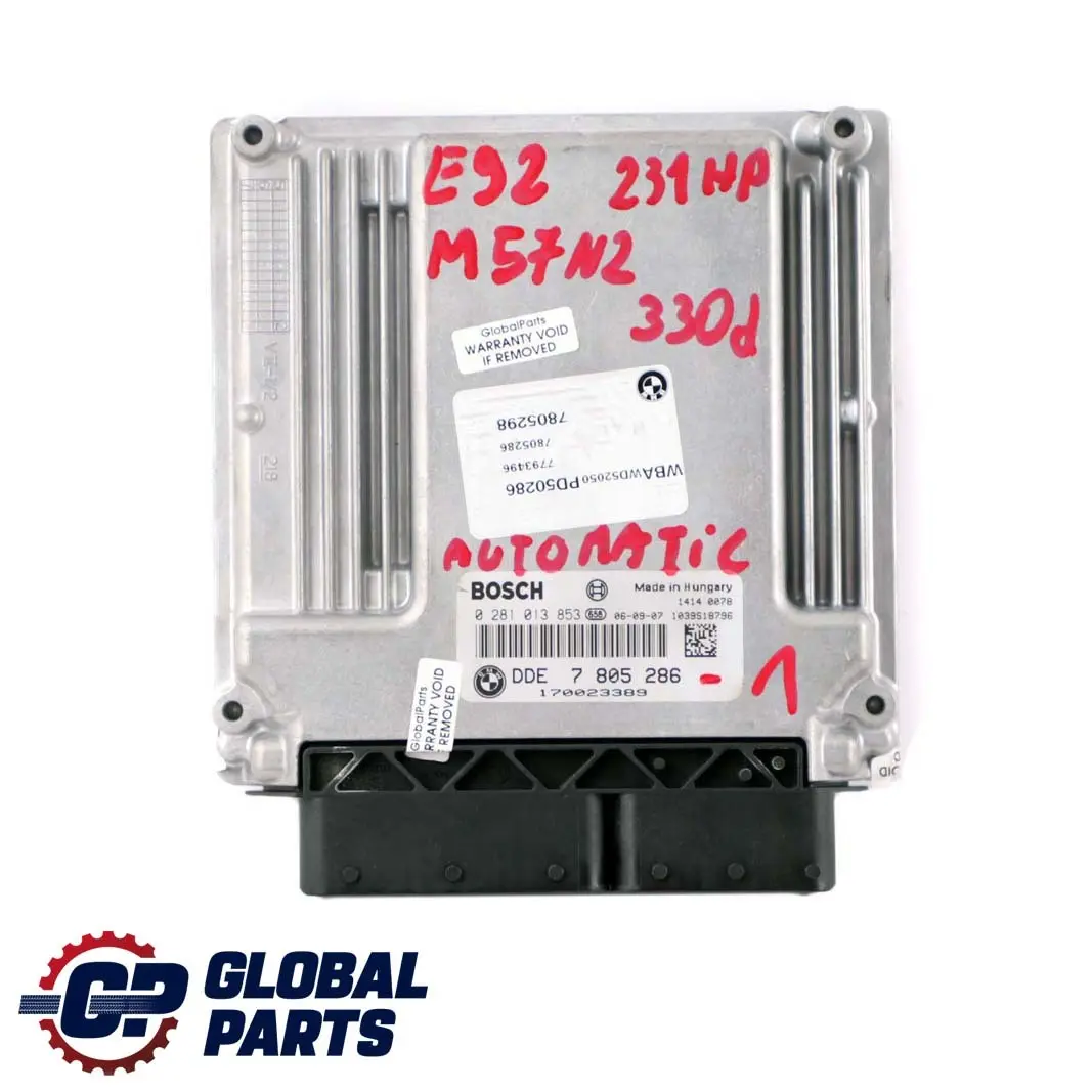 BMW E92 E93 330d M57N2 231HP Kit ECU Control Motor DDE Automático - SKU 7805286-1 - Número de pieza 7805286
