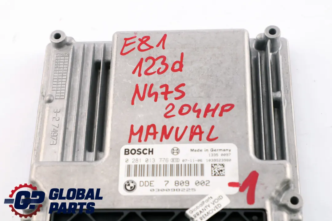 N47S 123d Engine Control Unit DDE Manual BMW E81 E82 E87 LCI - SKU 7809002-1 - Part number 7809002