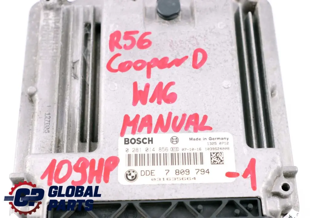 Mini Cooper D R55 R56 Diesel W16 1.6 109HP Kit ECU DDE CAS3 + Clé Manuel - SKU 7809794-1 - Numéro de pièce 7809794