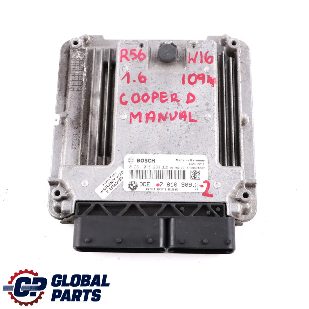 Mini Cooper D R55 R56 Diesel W16 1.6 ECU Kit DDE CAS3 + Key Manual - SKU 7810909-2 - Part number 7810909