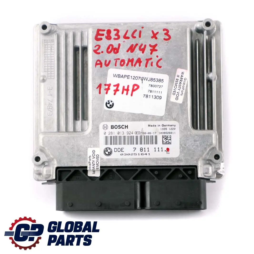 N47 Motor Kit ECU DDE EWS4 Llave Automático para BMW X3 E83 LCI 2.0d con número de pieza 7811111 BMW X3 E83 LCI 2.0d N47 Motor Kit ECU DDE EWS4 Llave Automático - SKU 7811111 - Número de pieza 7811111
