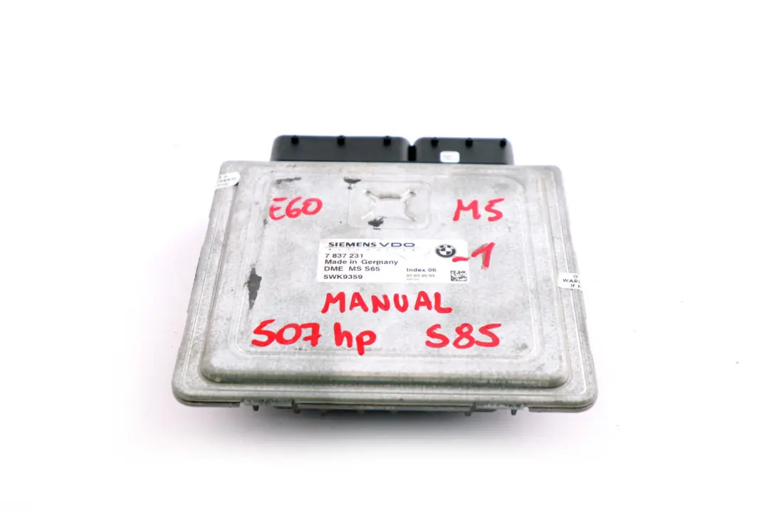 Control Unit ECU DME Unit 5WK9359 to BMW 5 Series E60 M5 E63 M6 S85 Engine with Part number 7837231 BMW 5 Series E60 M5 E63 M6 S85 Engine Control Unit ECU DME Unit 5WK9359 - SKU 7837231-1 - Part number 7837231