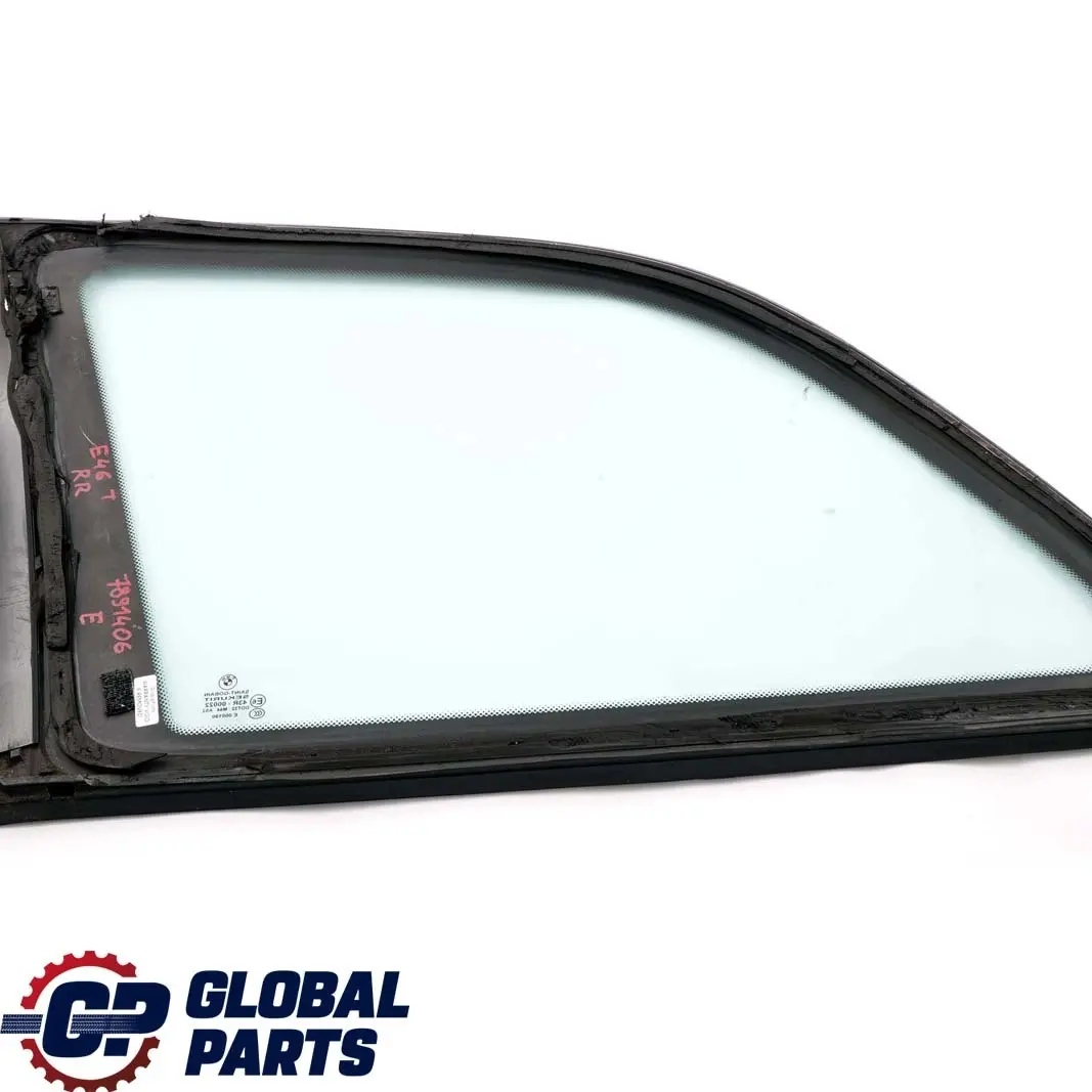 Right O/S Side Window Glass Green AS2 High Gloss Strip to BMW 3 E46 Touring Rear with Part number 7891406 BMW 3 E46 Touring Rear Right O/S Side Window Glass Green AS2 High Gloss Strip - SKU 7891406 - Part number 7891406