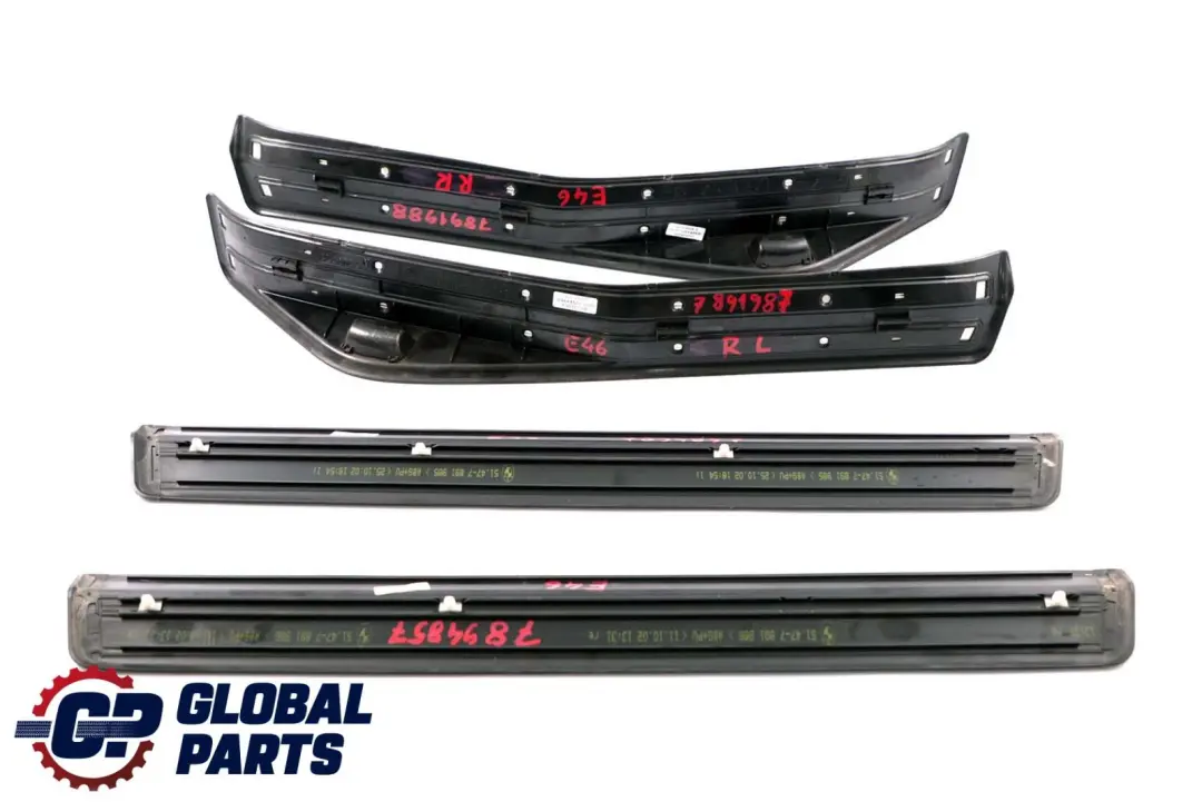 Set Entrance Door Cover Trim Sill Strip to BMW 3 Series E46 Saloon M Sport with Part number 7894857 BMW 3 Series E46 Saloon M Sport Set Entrance Door Cover Trim Sill Strip - SKU 7894857 - Part number 7894857