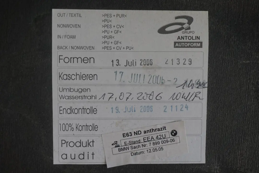 Headlining Moulded Roof Lining Roofliner Cover Panel Black to BMW 6 Series E63 with Part number 7899009 BMW 6 Series E63 Headlining Moulded Roof Lining Roofliner Cover Panel Black - SKU 7899009 - Part number 7899009