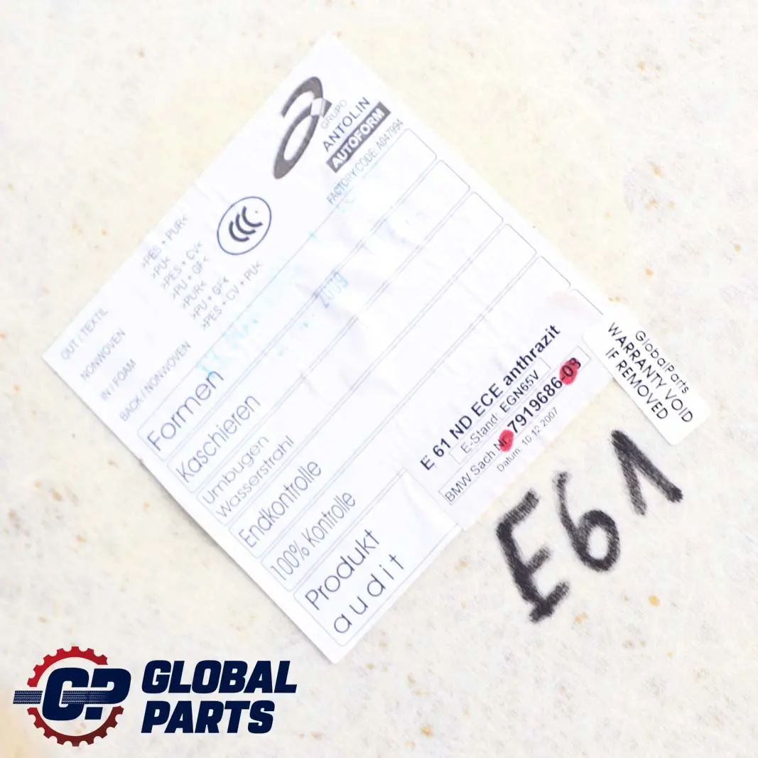 Headliner Headlining Roof Lining Anthrazit Black UK to BMW E61 Touring with Part number 7919686 BMW E61 Touring Headliner Headlining Roof Lining Anthrazit Black UK - SKU 7919686 - Part number 7919686