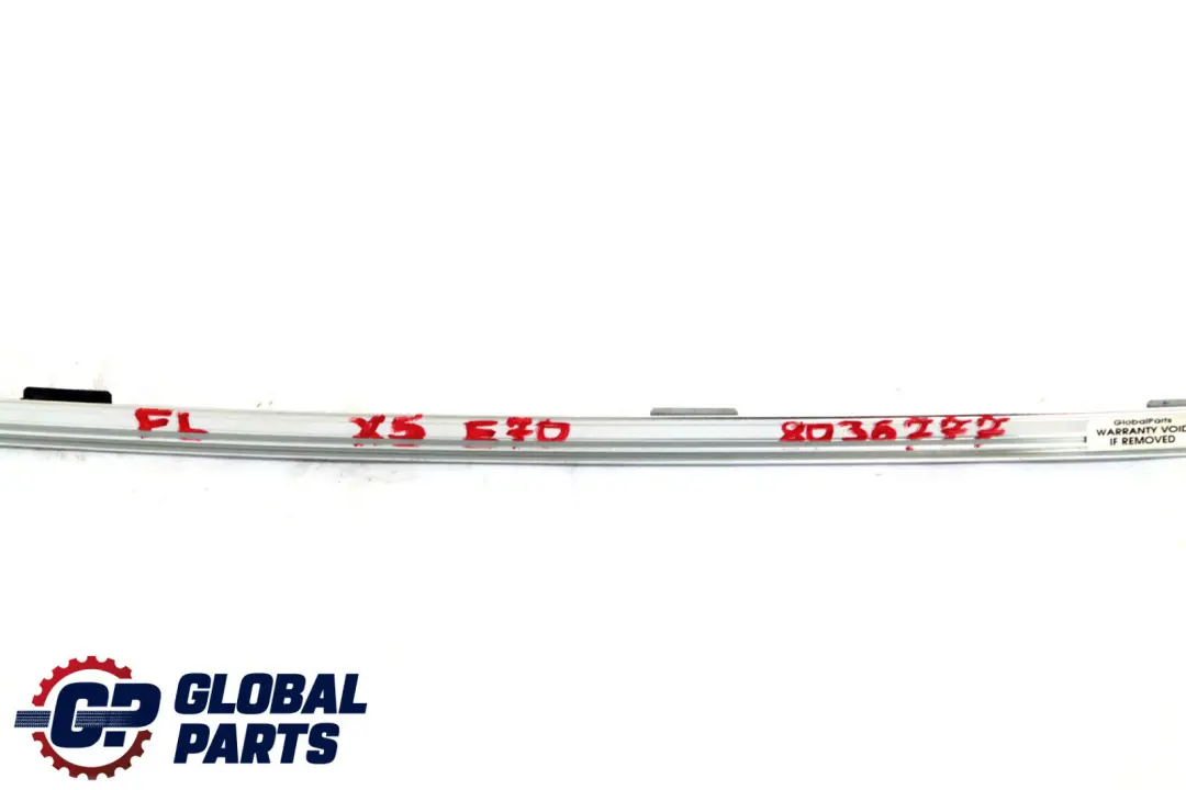 Acabado Marco Ventana Superior Puerta Delantera Alu-Satiniert para BMW X5 E70 con número de pieza 8036777 BMW X5 E70 Acabado Marco Ventana Superior Puerta Delantera Alu-Satiniert - SKU 8036777 - Número de pieza 8036777