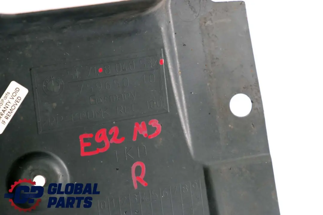 BMW E92 E93 M3 Tylna prawa osłona podwozia - SKU 8040532 - Numer Części 8040532