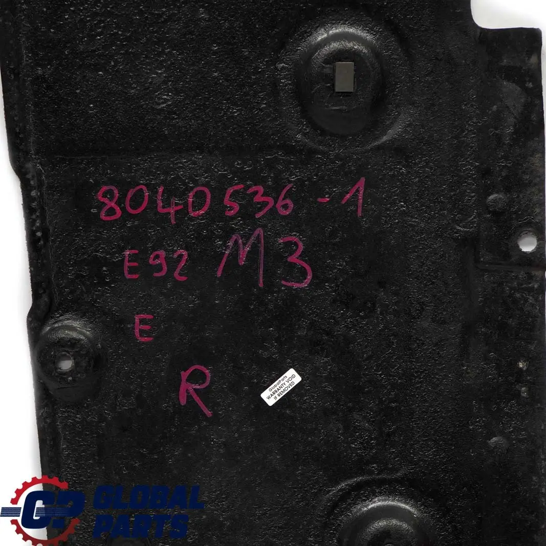 Right O/S Lateral Underbody Paneling Shield Cover to BMW 3 Series E92 E93 M3 with Part number 8040536 BMW 3 Series E92 E93 M3 Right O/S Lateral Underbody Paneling Shield Cover - SKU 8040536-1 - Part number 8040536