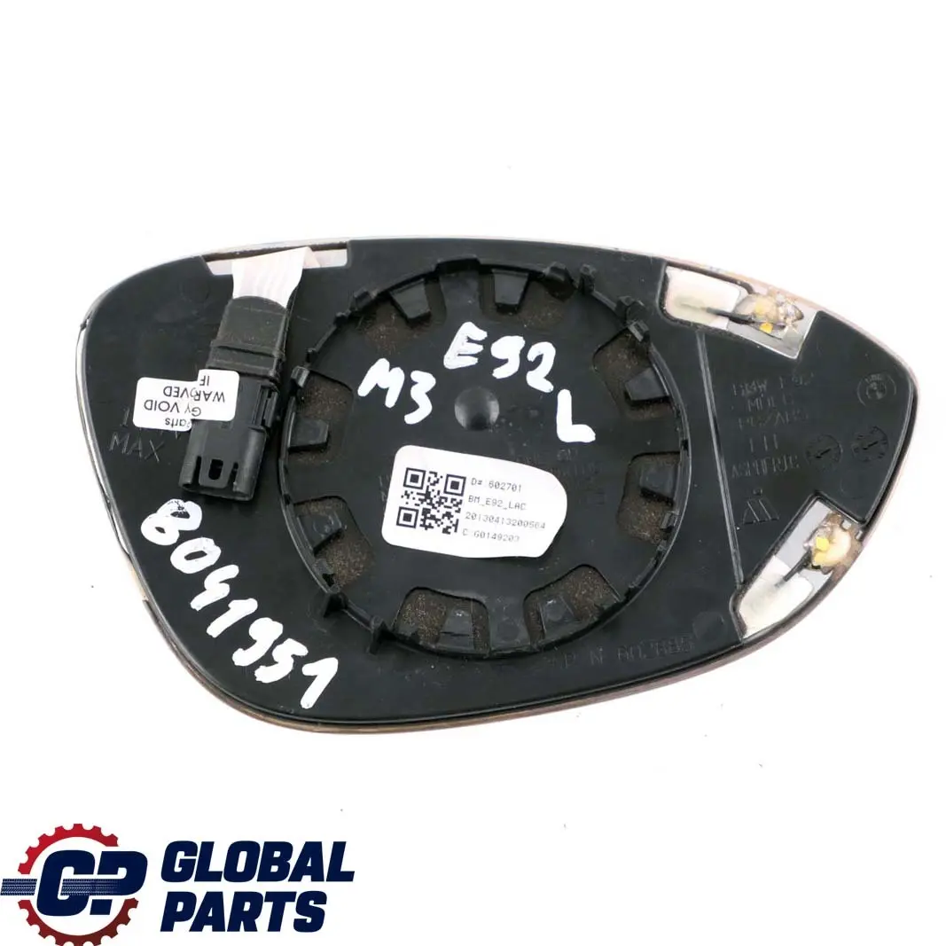 Left N/S M Wing Mirror Glass Wide Angle Heated to BMW 3 E90 E92 E93 M3 with Part number 8041951 BMW 3 E90 E92 E93 M3 Left N/S M Wing Mirror Glass Wide Angle Heated - SKU 8041951 - Part number 8041951