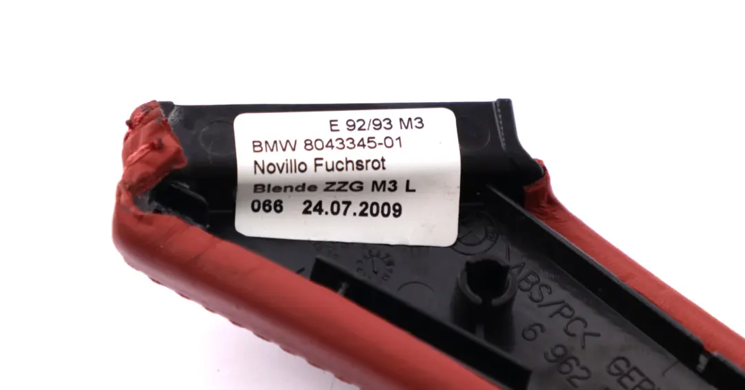 Door Cover Handle Leather Left N/S Fuchsrot Red to BMW 3 Series E90 E92 E93 M3 with Part number 8043345 BMW 3 Series E90 E92 E93 M3 Door Cover Handle Leather Left N/S Fuchsrot Red - SKU 8043345 - Part number 8043345