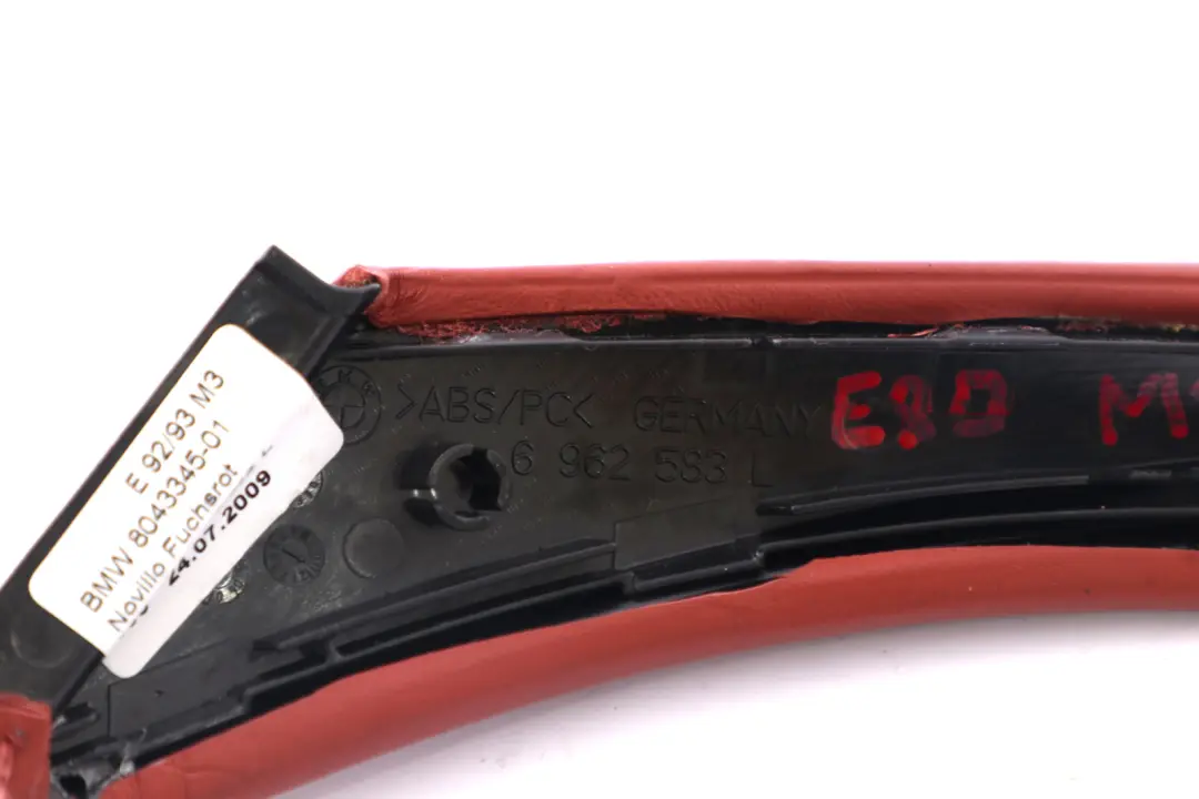 Door Cover Handle Leather Left N/S Fuchsrot Red to BMW 3 Series E90 E92 E93 M3 with Part number 8043345 BMW 3 Series E90 E92 E93 M3 Door Cover Handle Leather Left N/S Fuchsrot Red - SKU 8043345 - Part number 8043345