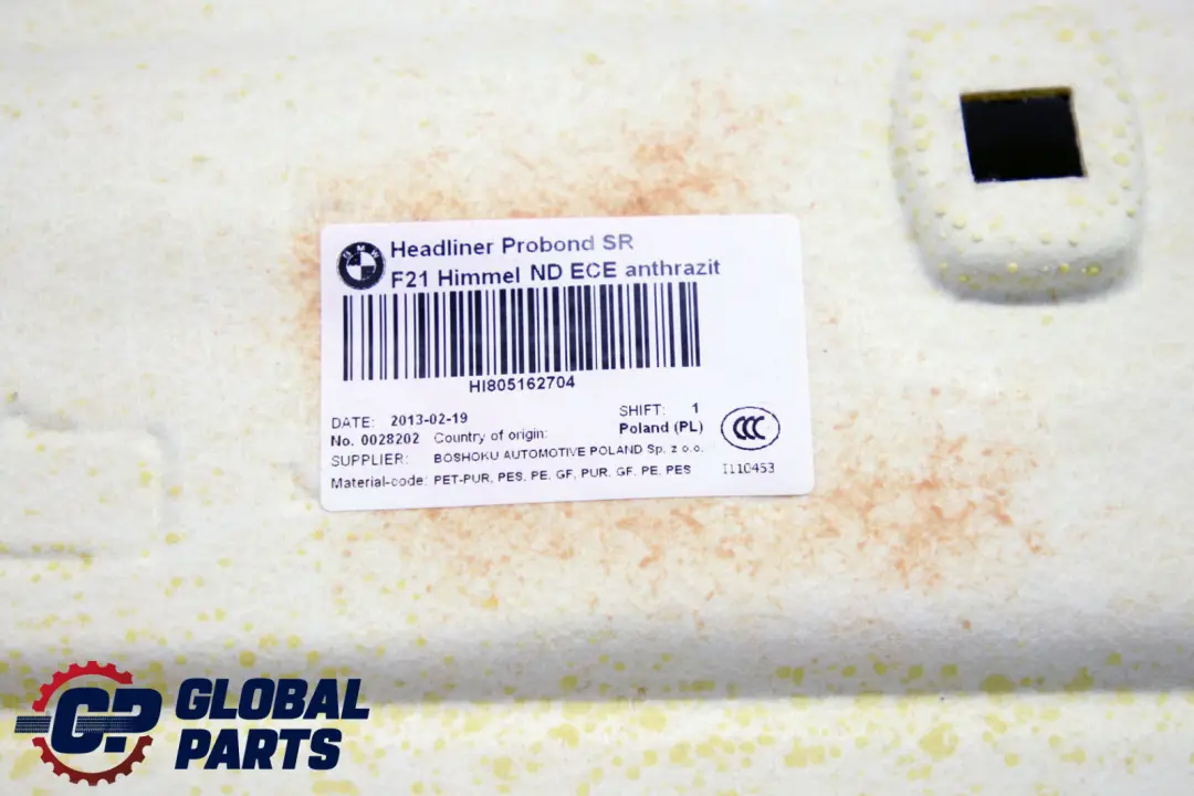 BMW F21 F21N Complete Headlining Roof Lining Black + Pillars Handles 8051627 - SKU 8059625 - Part number 8059625