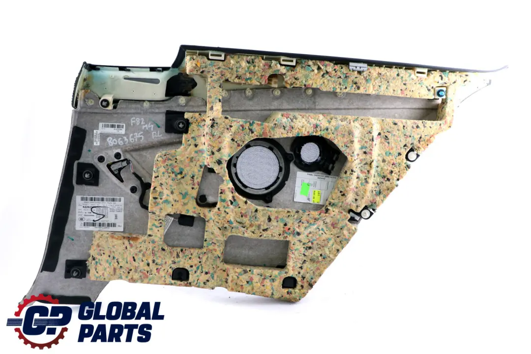 Left N/S Lateral Trim Panel Lining Leather Merino Schwarz to BMW 4 F82 M4 Rear with Part number 8063675 BMW 4 F82 M4 Rear Left N/S Lateral Trim Panel Lining Leather Merino Schwarz - SKU 8063675 - Part number 8063675