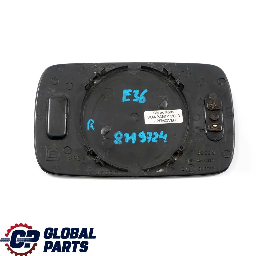 Right O/S Wing Mirror Glass Heated Wide Angle to BMW 3 5 Series E36 E39 with Part number 8119724 BMW 3 5 Series E36 E39 Right O/S Wing Mirror Glass Heated Wide Angle - SKU 8119724 - Part number 8119724