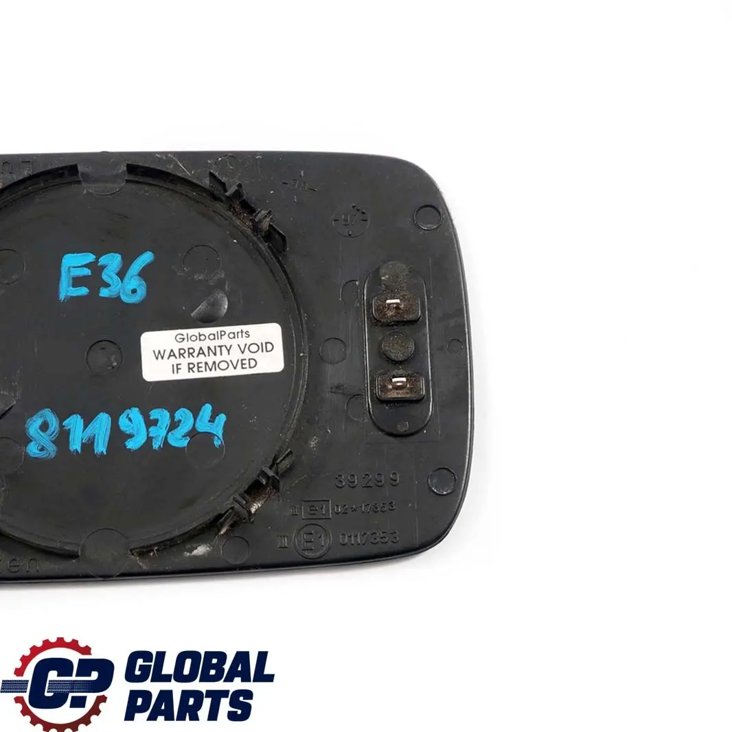 Right O/S Wing Mirror Glass Heated Wide Angle to BMW 3 5 Series E36 E39 with Part number 8119724 BMW 3 5 Series E36 E39 Right O/S Wing Mirror Glass Heated Wide Angle - SKU 8119724 - Part number 8119724