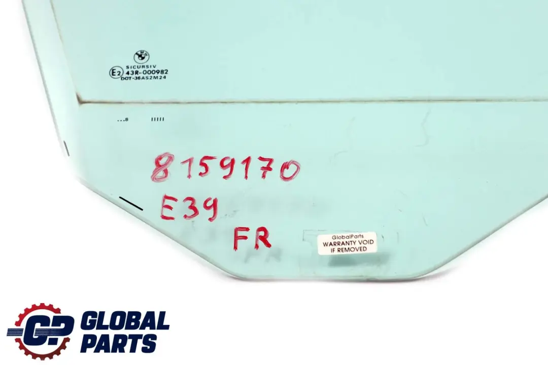 BMW E39 Vorder Tür Seite Grüne Fenster Scheibe AS2 Rechts - SKU 8159170 - Teilenummer 8159170