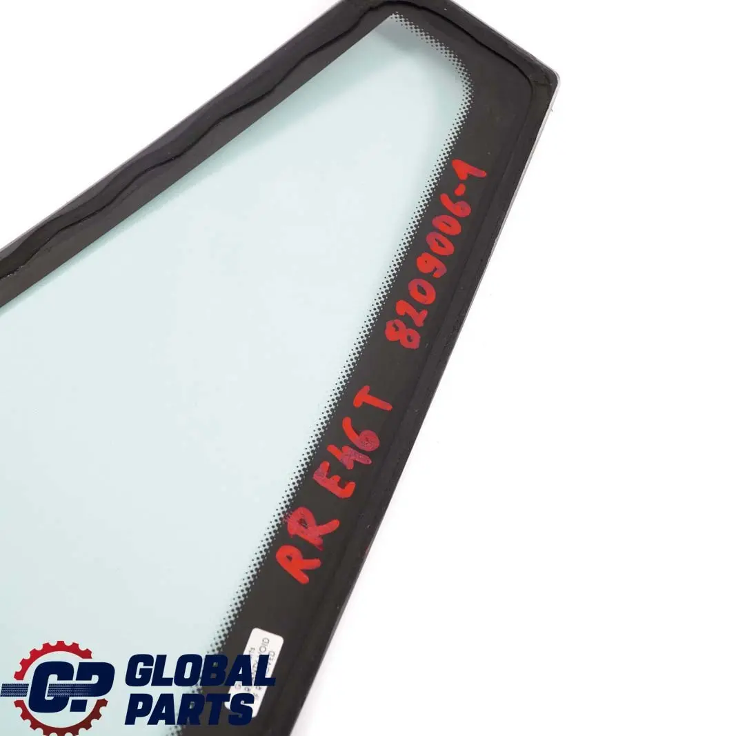 Ventana Lateral Fija Touring Verde Puerta Trasera Derecha AS2 para BMW E46 con número de pieza 8209006 BMW E46 Ventana Lateral Fija Touring Verde Puerta Trasera Derecha AS2 - SKU 8209006-1 - Número de pieza 8209006