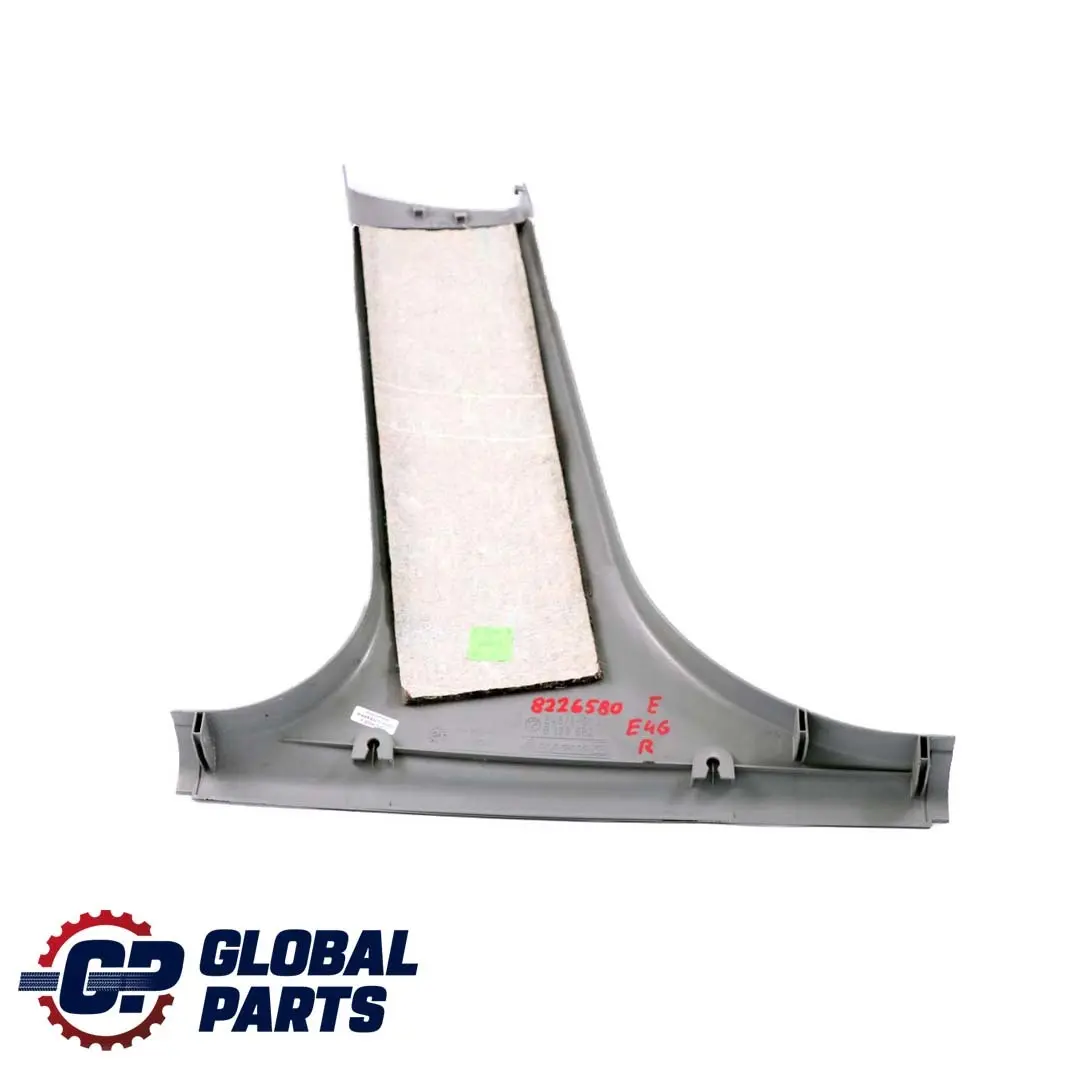 Cubierta Pilar B-Columna Inferior Derecha Gris para BMW E46 con número de pieza 8198682 BMW E46 Cubierta Pilar B-Columna Inferior Derecha Gris - SKU 8226580 - Número de pieza 8198682
